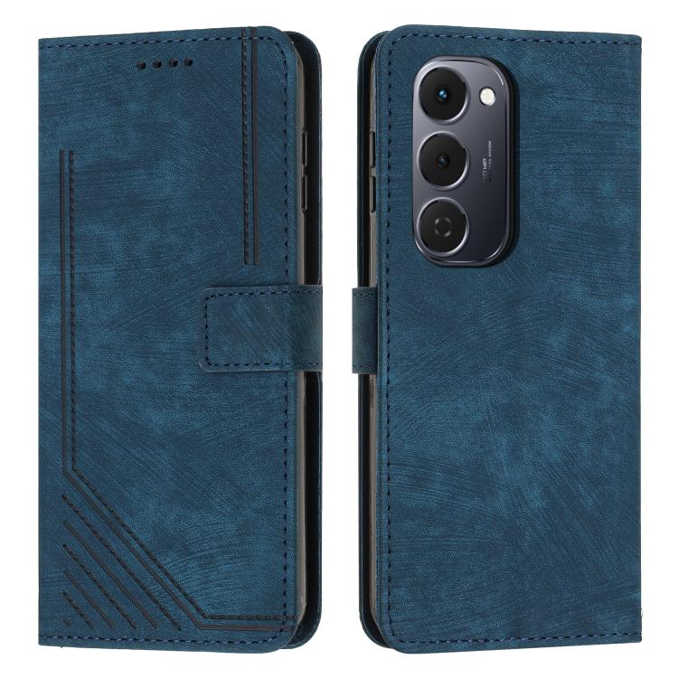 Skin Feel Stripe Pattern Leather Phone Case with Lanyard, For Tecno Spark 50 4G, For Tecno Camon 50 Pro 4G, For Tecno Camon 50 4G, For Tecno Spark Go 3, For Tenco Spark Slim 5G, For Tecno Spark 40C, For Tecno Pova 7 Pro 5G, For Tecno Pova 7 5G         ...