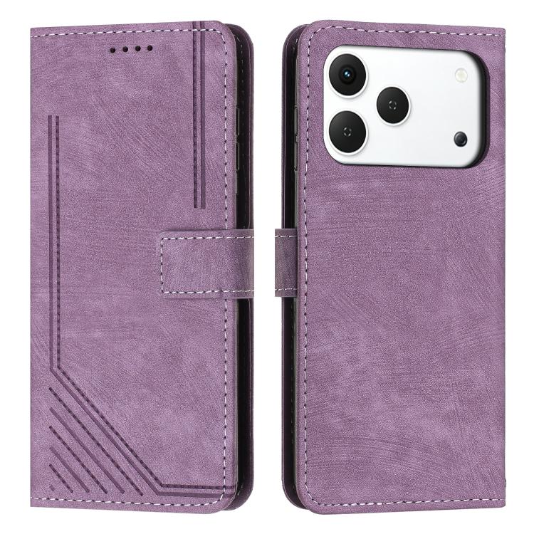 Skin Feel Stripe Pattern Leather Phone Case with Lanyard, For Tecno Spark 50 4G, For Tecno Camon 50 Pro 4G, For Tecno Camon 50 4G, For Tecno Spark Go 3, For Tenco Spark Slim 5G, For Tecno Spark 40C, For Tecno Pova 7 Pro 5G, For Tecno Pova 7 5G         ...