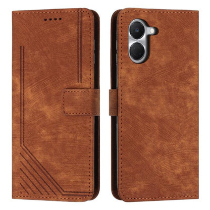 Skin Feel Stripe Pattern Leather Phone Case with Lanyard, For Tecno Spark 50 4G, For Tecno Camon 50 Pro 4G, For Tecno Camon 50 4G, For Tecno Spark Go 3, For Tenco Spark Slim 5G, For Tecno Spark 40C, For Tecno Pova 7 Pro 5G, For Tecno Pova 7 5G         ...