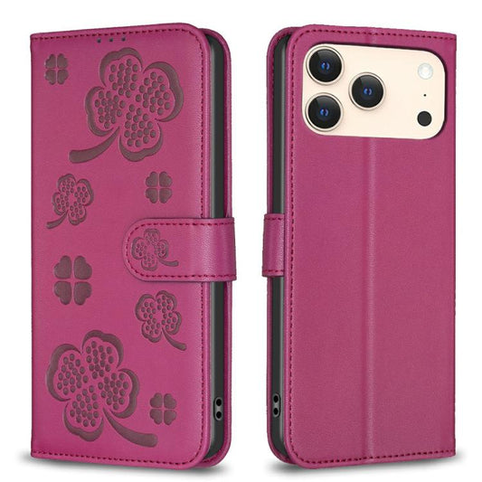 Four-leaf Embossed Leather Phone Case, For iPhone 18 Pro/17 Pro, For iPhone 18 Pro Max/17 Pro Max, For iPhone 17, For iPhone 17 Air, For iPhone 16 Pro Max, For iPhone 16 Pro, For iPhone 16 Plus, For iPhone 16, For iPhone 15 Pro Max, For iPhone 15 Pro  ...