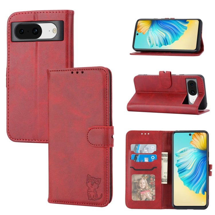 Embossed Happy Cat Pattern Flip Leather Phone Case, For Google Pixel 11 Pro XL, For Google Pixel 11 / 11 Pro, For Google Pixel 10 Pro XL, For Google Pixel 10 / 10 Pro, For Google Pixel 9a, For Google Pixel 9 Pro, For Google Pixel 9, For Google Pixel 8a...
