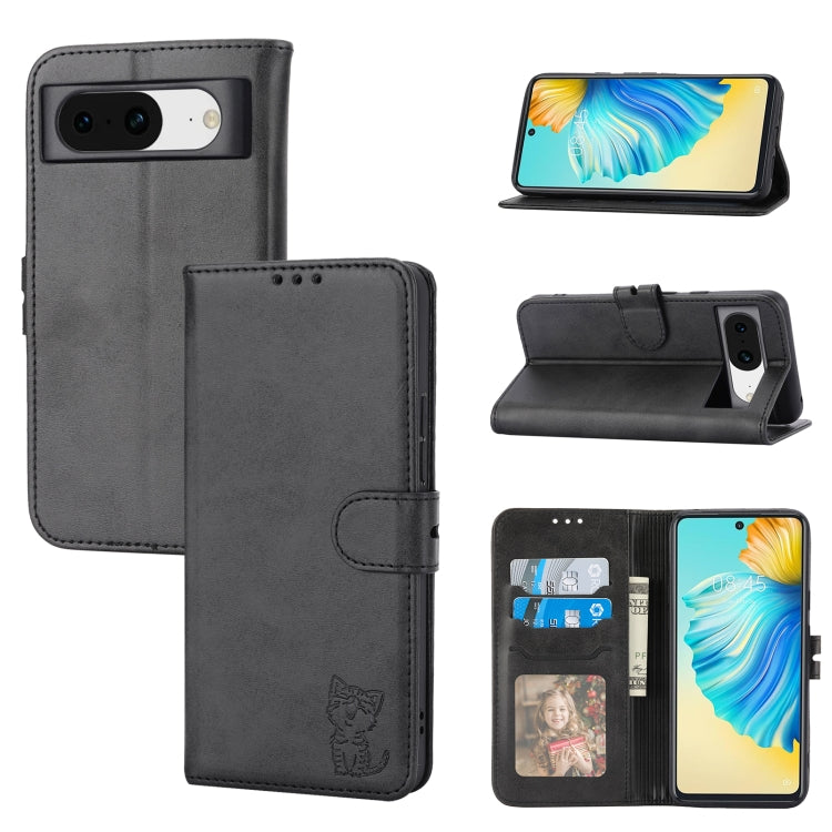 Embossed Happy Cat Pattern Flip Leather Phone Case, For Google Pixel 11 Pro XL, For Google Pixel 11 / 11 Pro, For Google Pixel 10 Pro XL, For Google Pixel 10 / 10 Pro, For Google Pixel 9a, For Google Pixel 9 Pro, For Google Pixel 9, For Google Pixel 8a...