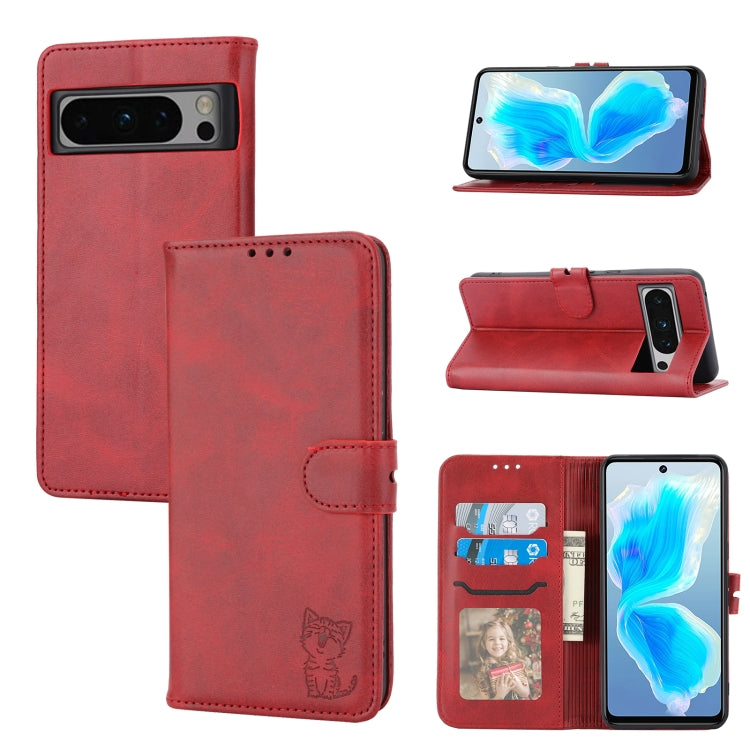 Embossed Happy Cat Pattern Flip Leather Phone Case, For Google Pixel 11 Pro XL, For Google Pixel 11 / 11 Pro, For Google Pixel 10 Pro XL, For Google Pixel 10 / 10 Pro, For Google Pixel 9a, For Google Pixel 9 Pro, For Google Pixel 9, For Google Pixel 8a...