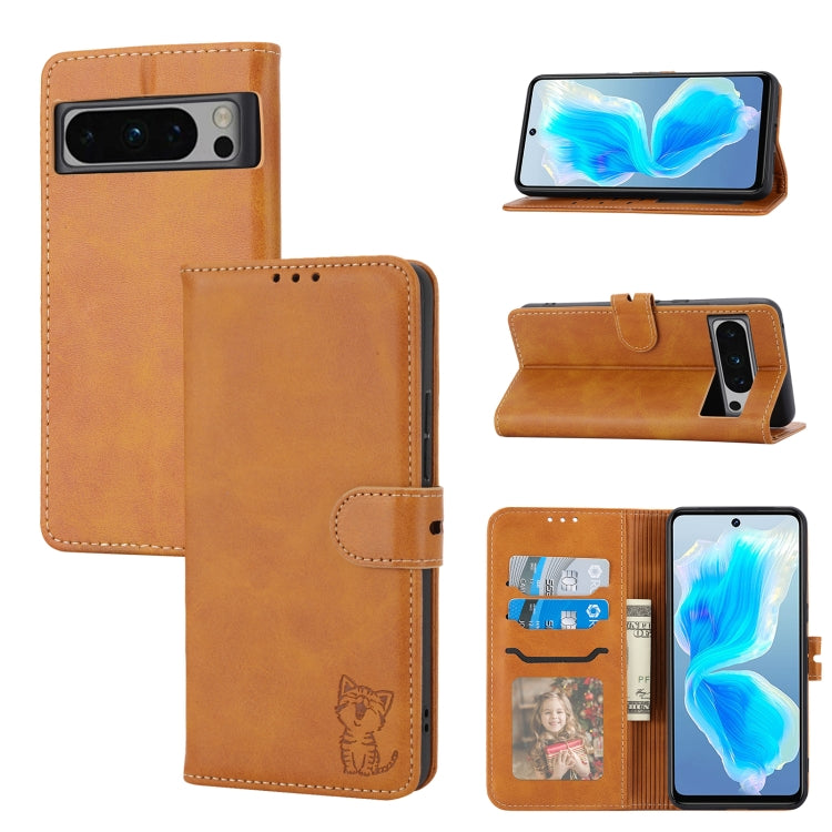 Embossed Happy Cat Pattern Flip Leather Phone Case, For Google Pixel 11 Pro XL, For Google Pixel 11 / 11 Pro, For Google Pixel 10 Pro XL, For Google Pixel 10 / 10 Pro, For Google Pixel 9a, For Google Pixel 9 Pro, For Google Pixel 9, For Google Pixel 8a...