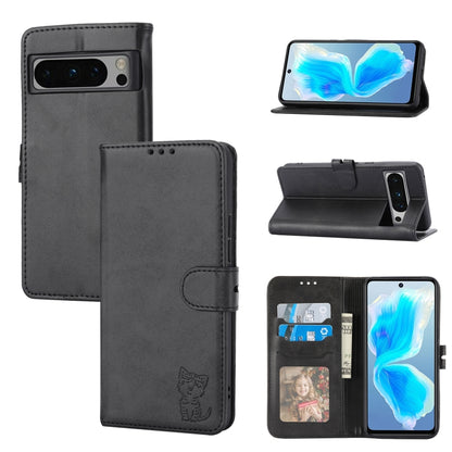 Embossed Happy Cat Pattern Flip Leather Phone Case, For Google Pixel 11 Pro XL, For Google Pixel 11 / 11 Pro, For Google Pixel 10 Pro XL, For Google Pixel 10 / 10 Pro, For Google Pixel 9a, For Google Pixel 9 Pro, For Google Pixel 9, For Google Pixel 8a...