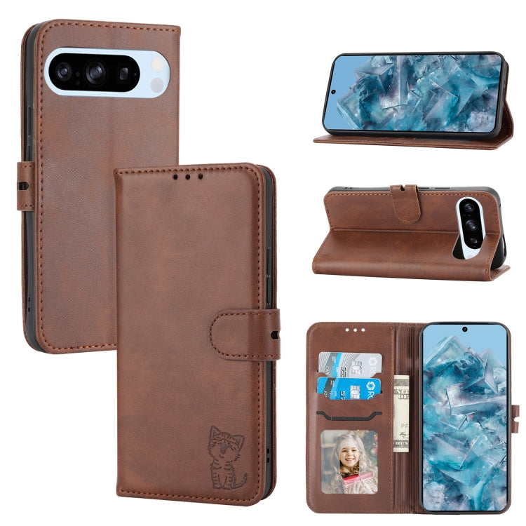 Embossed Happy Cat Pattern Flip Leather Phone Case, For Google Pixel 11 Pro XL, For Google Pixel 11 / 11 Pro, For Google Pixel 10 Pro XL, For Google Pixel 10 / 10 Pro, For Google Pixel 9a, For Google Pixel 9 Pro, For Google Pixel 9, For Google Pixel 8a...