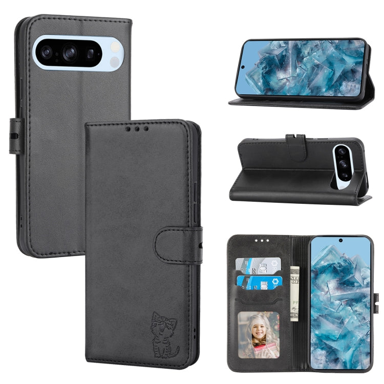 Embossed Happy Cat Pattern Flip Leather Phone Case, For Google Pixel 11 Pro XL, For Google Pixel 11 / 11 Pro, For Google Pixel 10 Pro XL, For Google Pixel 10 / 10 Pro, For Google Pixel 9a, For Google Pixel 9 Pro, For Google Pixel 9, For Google Pixel 8a...