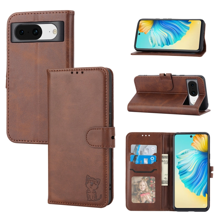 Embossed Happy Cat Pattern Flip Leather Phone Case, For Google Pixel 11 Pro XL, For Google Pixel 11 / 11 Pro, For Google Pixel 10 Pro XL, For Google Pixel 10 / 10 Pro, For Google Pixel 9a, For Google Pixel 9 Pro, For Google Pixel 9, For Google Pixel 8a...