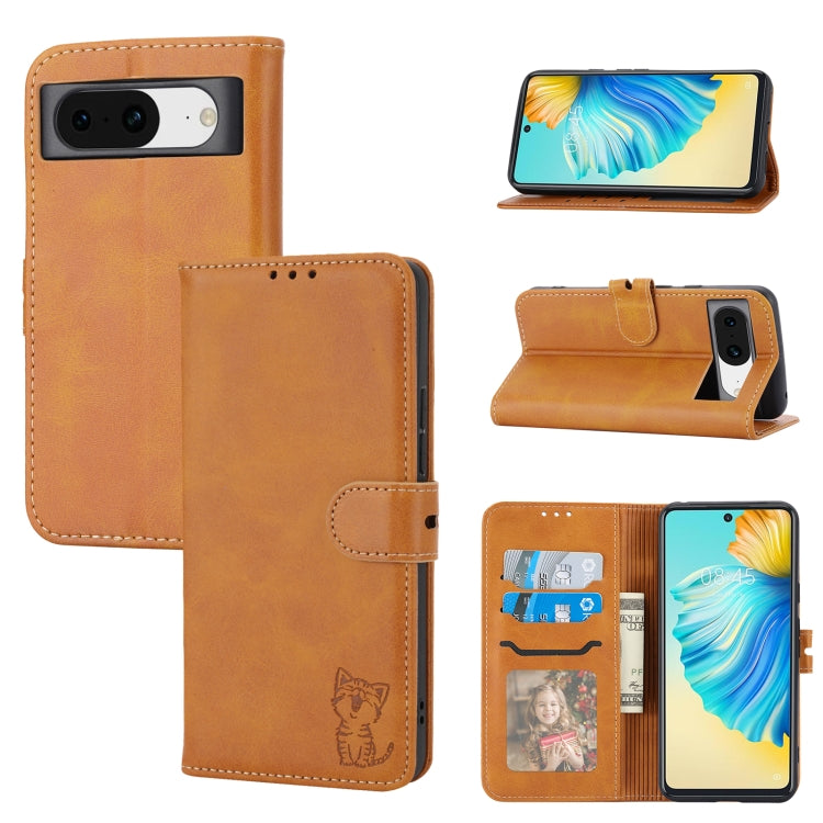 Embossed Happy Cat Pattern Flip Leather Phone Case, For Google Pixel 11 Pro XL, For Google Pixel 11 / 11 Pro, For Google Pixel 10 Pro XL, For Google Pixel 10 / 10 Pro, For Google Pixel 9a, For Google Pixel 9 Pro, For Google Pixel 9, For Google Pixel 8a...