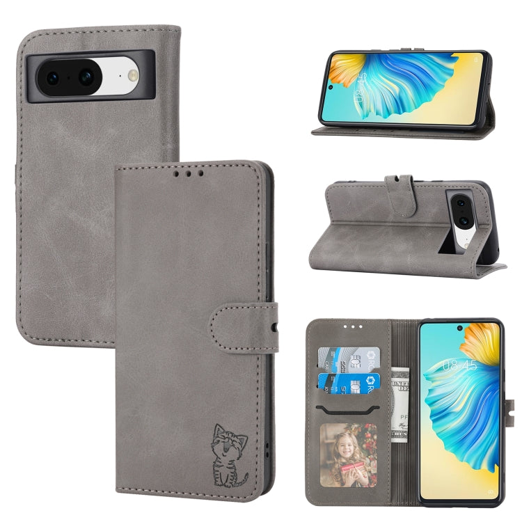 Embossed Happy Cat Pattern Flip Leather Phone Case, For Google Pixel 11 Pro XL, For Google Pixel 11 / 11 Pro, For Google Pixel 10 Pro XL, For Google Pixel 10 / 10 Pro, For Google Pixel 9a, For Google Pixel 9 Pro, For Google Pixel 9, For Google Pixel 8a...
