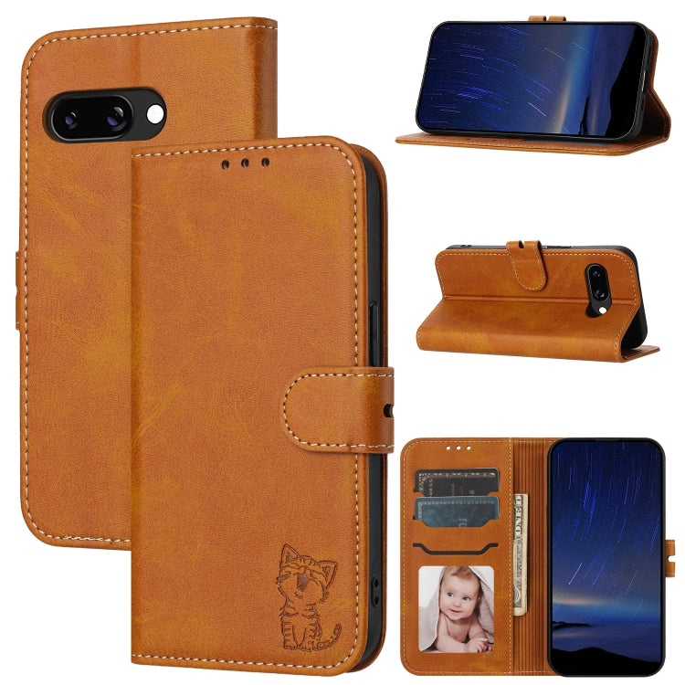 Embossed Happy Cat Pattern Flip Leather Phone Case, For Google Pixel 11 Pro XL, For Google Pixel 11 / 11 Pro, For Google Pixel 10 Pro XL, For Google Pixel 10 / 10 Pro, For Google Pixel 9a, For Google Pixel 9 Pro, For Google Pixel 9, For Google Pixel 8a...
