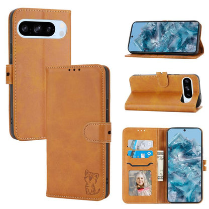 Embossed Happy Cat Pattern Flip Leather Phone Case, For Google Pixel 11 Pro XL, For Google Pixel 11 / 11 Pro, For Google Pixel 10 Pro XL, For Google Pixel 10 / 10 Pro, For Google Pixel 9a, For Google Pixel 9 Pro, For Google Pixel 9, For Google Pixel 8a...