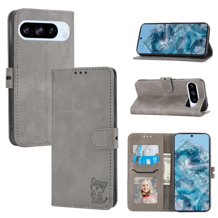 Embossed Happy Cat Pattern Flip Leather Phone Case, For Google Pixel 11 Pro XL, For Google Pixel 11 / 11 Pro, For Google Pixel 10 Pro XL, For Google Pixel 10 / 10 Pro, For Google Pixel 9a, For Google Pixel 9 Pro, For Google Pixel 9, For Google Pixel 8a...