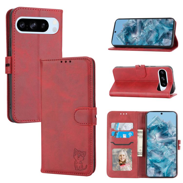 Embossed Happy Cat Pattern Flip Leather Phone Case, For Google Pixel 11 Pro XL, For Google Pixel 11 / 11 Pro, For Google Pixel 10 Pro XL, For Google Pixel 10 / 10 Pro, For Google Pixel 9a, For Google Pixel 9 Pro, For Google Pixel 9, For Google Pixel 8a...
