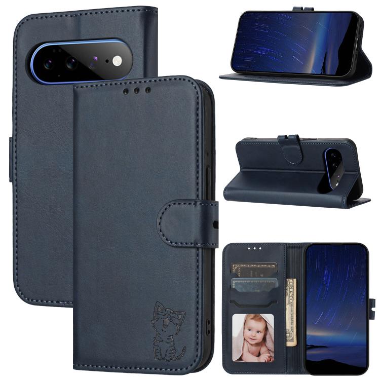 Embossed Happy Cat Pattern Flip Leather Phone Case, For Google Pixel 11 Pro XL, For Google Pixel 11 / 11 Pro, For Google Pixel 10 Pro XL, For Google Pixel 10 / 10 Pro, For Google Pixel 9a, For Google Pixel 9 Pro, For Google Pixel 9, For Google Pixel 8a...
