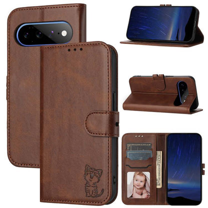 Embossed Happy Cat Pattern Flip Leather Phone Case, For Google Pixel 11 Pro XL, For Google Pixel 11 / 11 Pro, For Google Pixel 10 Pro XL, For Google Pixel 10 / 10 Pro, For Google Pixel 9a, For Google Pixel 9 Pro, For Google Pixel 9, For Google Pixel 8a...
