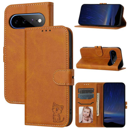 Embossed Happy Cat Pattern Flip Leather Phone Case, For Google Pixel 11 Pro XL, For Google Pixel 11 / 11 Pro, For Google Pixel 10 Pro XL, For Google Pixel 10 / 10 Pro, For Google Pixel 9a, For Google Pixel 9 Pro, For Google Pixel 9, For Google Pixel 8a...