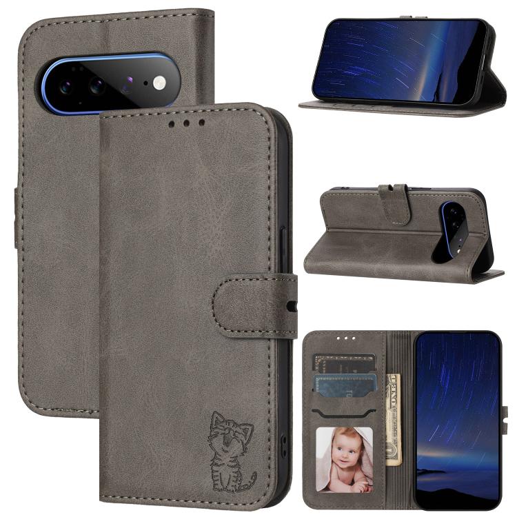 Embossed Happy Cat Pattern Flip Leather Phone Case, For Google Pixel 11 Pro XL, For Google Pixel 11 / 11 Pro, For Google Pixel 10 Pro XL, For Google Pixel 10 / 10 Pro, For Google Pixel 9a, For Google Pixel 9 Pro, For Google Pixel 9, For Google Pixel 8a...