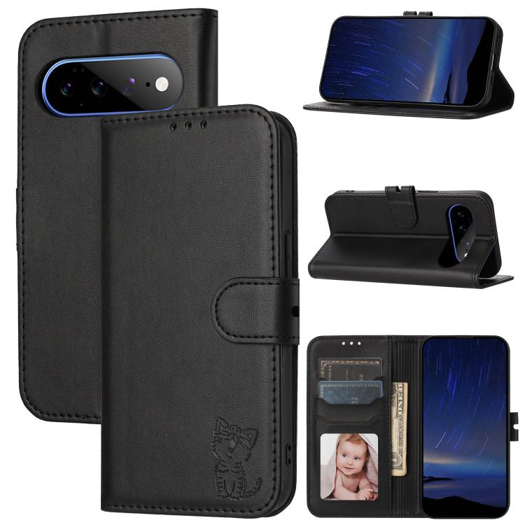 Embossed Happy Cat Pattern Flip Leather Phone Case, For Google Pixel 11 Pro XL, For Google Pixel 11 / 11 Pro, For Google Pixel 10 Pro XL, For Google Pixel 10 / 10 Pro, For Google Pixel 9a, For Google Pixel 9 Pro, For Google Pixel 9, For Google Pixel 8a...