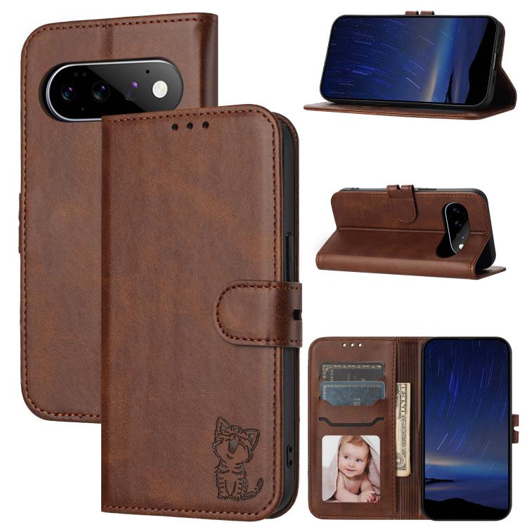 Embossed Happy Cat Pattern Flip Leather Phone Case, For Google Pixel 11 Pro XL, For Google Pixel 11 / 11 Pro, For Google Pixel 10 Pro XL, For Google Pixel 10 / 10 Pro, For Google Pixel 9a, For Google Pixel 9 Pro, For Google Pixel 9, For Google Pixel 8a...