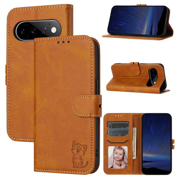 Embossed Happy Cat Pattern Flip Leather Phone Case, For Google Pixel 11 Pro XL, For Google Pixel 11 / 11 Pro, For Google Pixel 10 Pro XL, For Google Pixel 10 / 10 Pro, For Google Pixel 9a, For Google Pixel 9 Pro, For Google Pixel 9, For Google Pixel 8a...