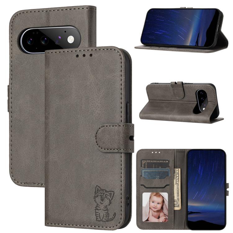 Embossed Happy Cat Pattern Flip Leather Phone Case, For Google Pixel 11 Pro XL, For Google Pixel 11 / 11 Pro, For Google Pixel 10 Pro XL, For Google Pixel 10 / 10 Pro, For Google Pixel 9a, For Google Pixel 9 Pro, For Google Pixel 9, For Google Pixel 8a...