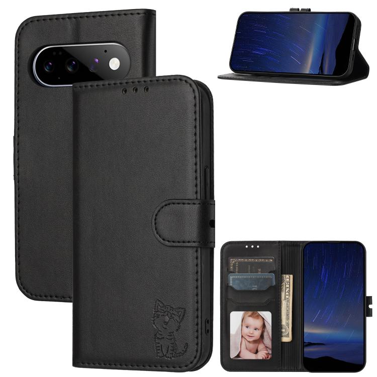 Embossed Happy Cat Pattern Flip Leather Phone Case, For Google Pixel 11 Pro XL, For Google Pixel 11 / 11 Pro, For Google Pixel 10 Pro XL, For Google Pixel 10 / 10 Pro, For Google Pixel 9a, For Google Pixel 9 Pro, For Google Pixel 9, For Google Pixel 8a...