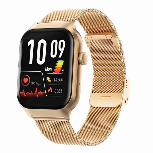Montre connectée à appel Bluetooth de 2,01 pouces avec bracelet en acier milanais, prenant en charge la surveillance de la fréquence cardiaque / glycémie non invasive, bracelet en acier milanais doré