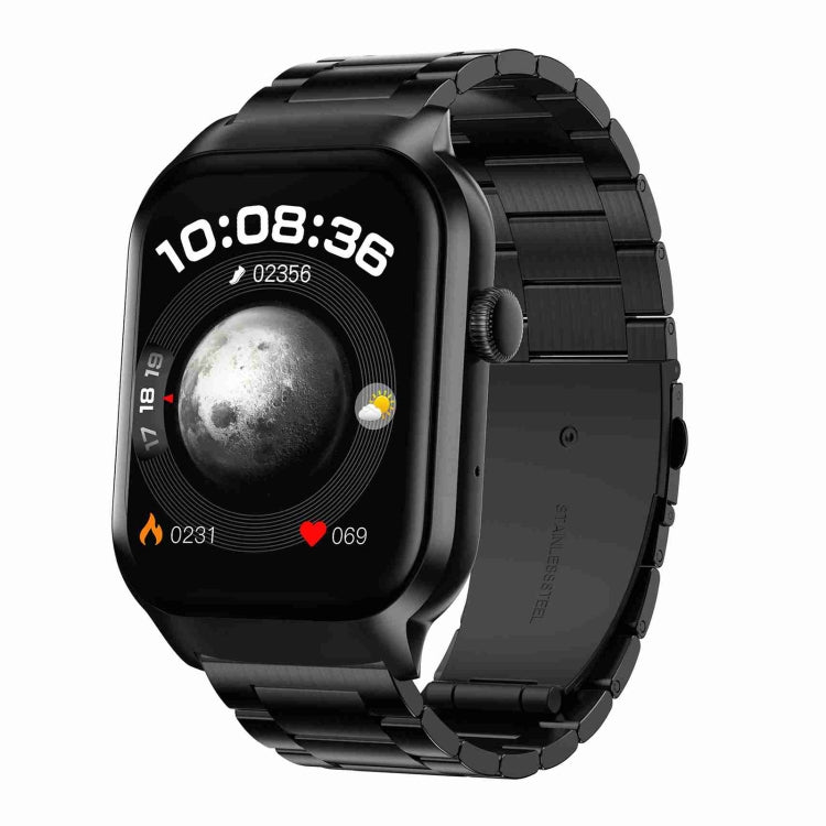 Montre Intelligente avec Appel Bluetooth et Bracelet en Acier à Trois Maillons de 2,01 pouces, Prise en Charge de la Surveillance de la Fréquence Cardiaque / Glycémie Non Invasive, Bracelet en Acier à Trois Maillons Noir