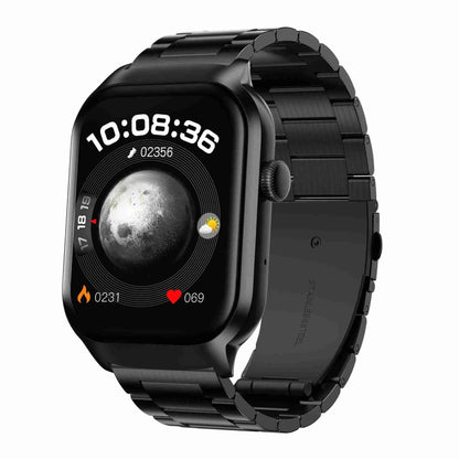 Montre Intelligente avec Appel Bluetooth et Bracelet en Acier à Trois Maillons de 2,01 pouces, Prise en Charge de la Surveillance de la Fréquence Cardiaque / Glycémie Non Invasive, Bracelet en Acier à Trois Maillons Noir