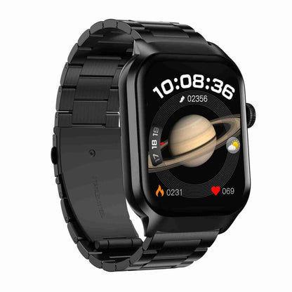 Montre Intelligente avec Appel Bluetooth et Bracelet en Acier à Trois Maillons de 2,01 pouces, Prise en Charge de la Surveillance de la Fréquence Cardiaque / Glycémie Non Invasive, Bracelet en Acier à Trois Maillons Noir