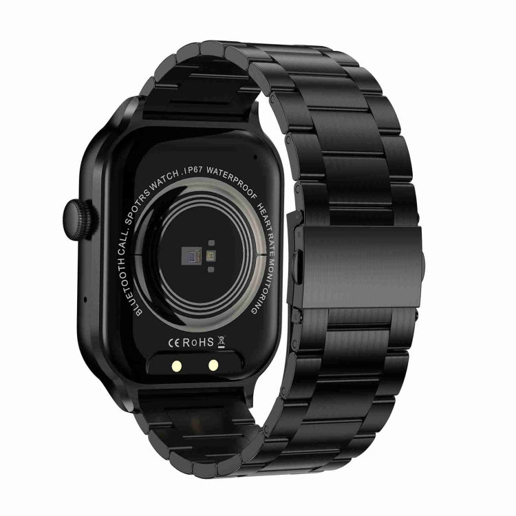Montre Intelligente avec Appel Bluetooth et Bracelet en Acier à Trois Maillons de 2,01 pouces, Prise en Charge de la Surveillance de la Fréquence Cardiaque / Glycémie Non Invasive, Bracelet en Acier à Trois Maillons Noir