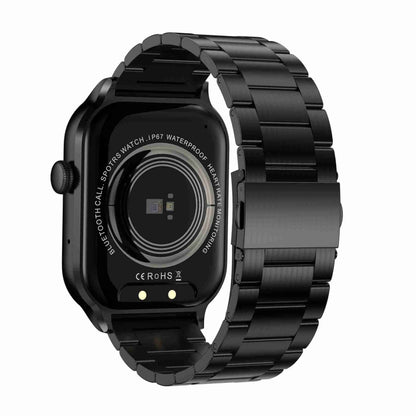 Montre Intelligente avec Appel Bluetooth et Bracelet en Acier à Trois Maillons de 2,01 pouces, Prise en Charge de la Surveillance de la Fréquence Cardiaque / Glycémie Non Invasive, Bracelet en Acier à Trois Maillons Noir