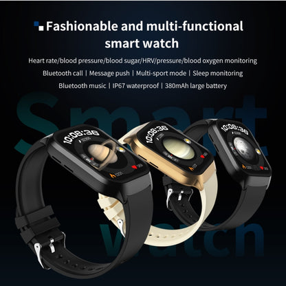 Montre Intelligente avec Appel Bluetooth et Bracelet en Acier à Trois Maillons de 2,01 pouces, Prise en Charge de la Surveillance de la Fréquence Cardiaque / Glycémie Non Invasive, Bracelet en Acier à Trois Maillons Noir