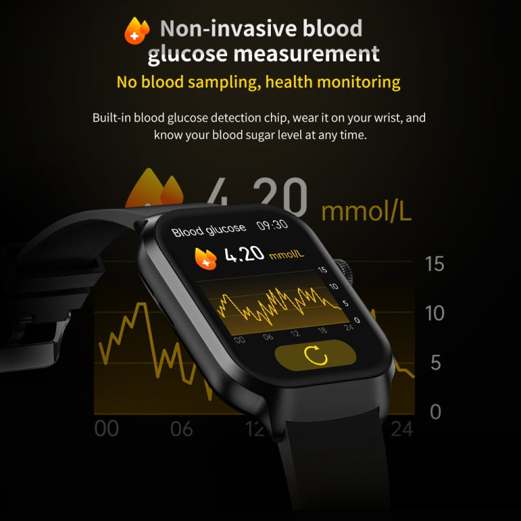 Montre Intelligente avec Appel Bluetooth et Bracelet en Acier à Trois Maillons de 2,01 pouces, Prise en Charge de la Surveillance de la Fréquence Cardiaque / Glycémie Non Invasive, Bracelet en Acier à Trois Maillons Noir