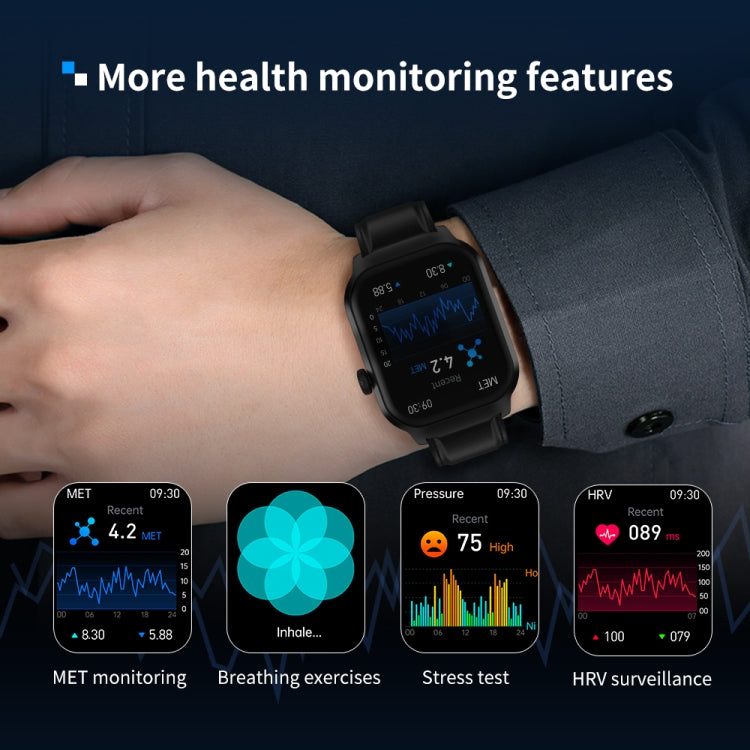 Montre Intelligente avec Appel Bluetooth et Bracelet en Acier à Trois Maillons de 2,01 pouces, Prise en Charge de la Surveillance de la Fréquence Cardiaque / Glycémie Non Invasive, Bracelet en Acier à Trois Maillons Noir