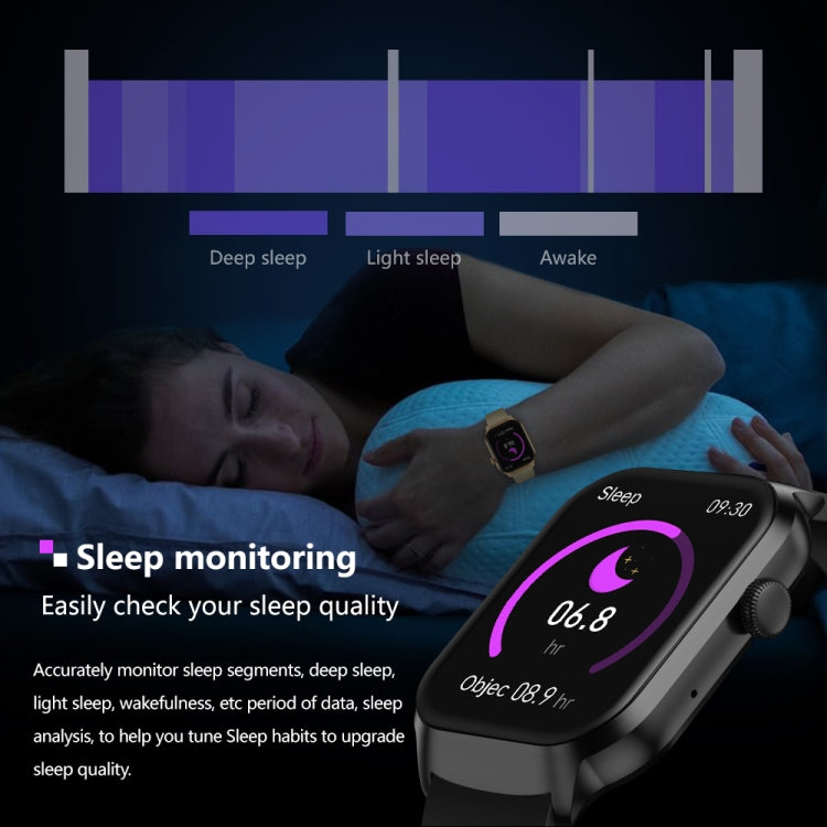 Montre Intelligente avec Appel Bluetooth et Bracelet en Acier à Trois Maillons de 2,01 pouces, Prise en Charge de la Surveillance de la Fréquence Cardiaque / Glycémie Non Invasive, Bracelet en Acier à Trois Maillons Noir