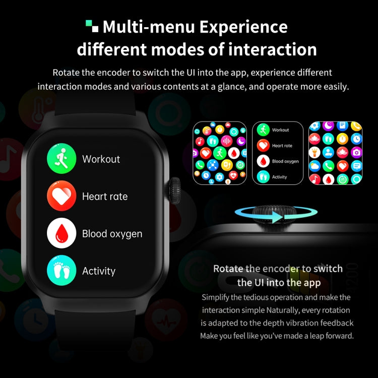 Montre Intelligente avec Appel Bluetooth et Bracelet en Acier à Trois Maillons de 2,01 pouces, Prise en Charge de la Surveillance de la Fréquence Cardiaque / Glycémie Non Invasive, Bracelet en Acier à Trois Maillons Noir