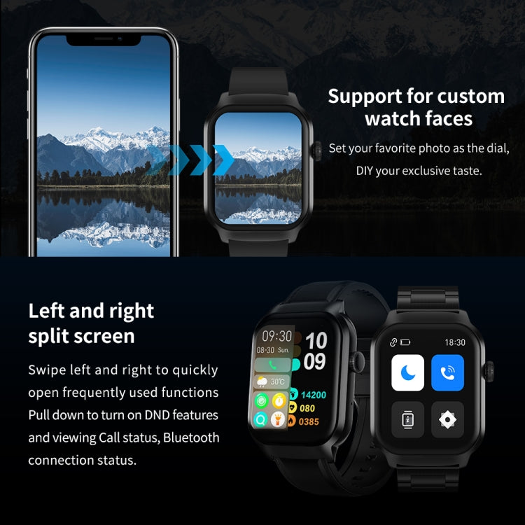 Montre Intelligente avec Appel Bluetooth et Bracelet en Acier à Trois Maillons de 2,01 pouces, Prise en Charge de la Surveillance de la Fréquence Cardiaque / Glycémie Non Invasive, Bracelet en Acier à Trois Maillons Noir