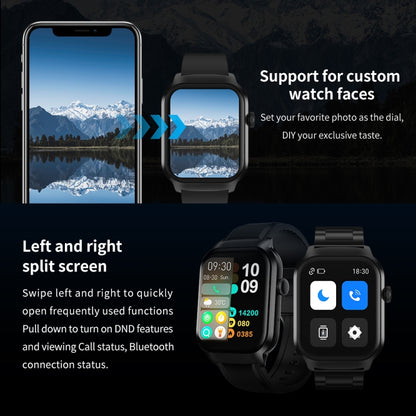 Montre Intelligente avec Appel Bluetooth et Bracelet en Acier à Trois Maillons de 2,01 pouces, Prise en Charge de la Surveillance de la Fréquence Cardiaque / Glycémie Non Invasive, Bracelet en Acier à Trois Maillons Noir
