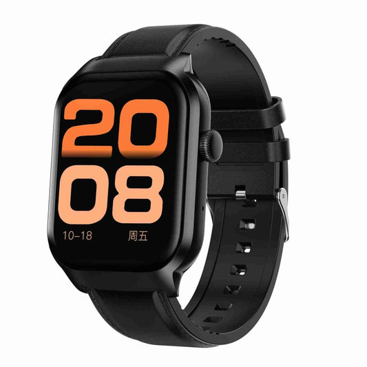 Montre connectée à appel Bluetooth avec bracelet en cuir de 2,01 pouces, prise en charge de la surveillance de la fréquence cardiaque / de la glycémie non invasive, bracelet en cuir noir, bracelet en cuir marron