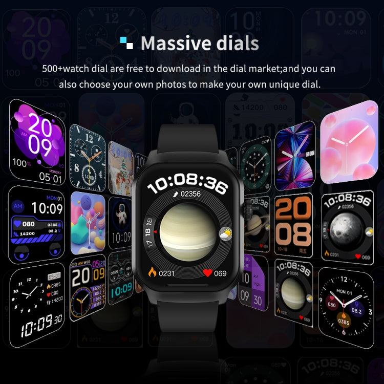 2.01 inch Silicone Strap Bluetooth Call Smart Watch Support Heart Rate Monitoring / Non-invasive Blood Sugar, Silicone Strap Black, Silicone Strap Light Yellow