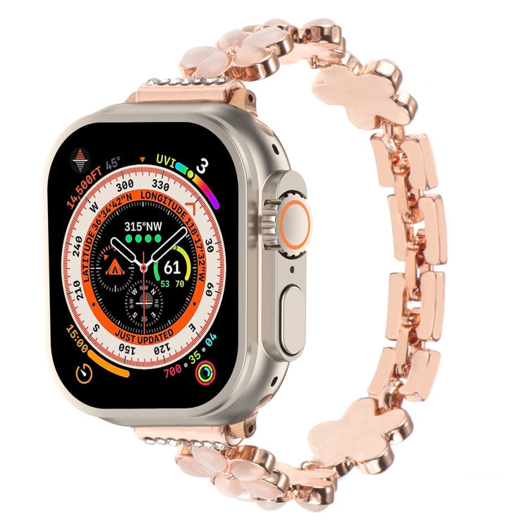 5-petaled Flower Zinc Alloy Chain Watch Band, For Apple Watch SE 2023 44mm, For Apple Watch SE 2023 40mm, For Apple Watch Ultra 2 49mm, For Apple Watch Series 9 45mm, For Apple Watch Series 9 41mm, For Apple Watch Ultra 49mm, For Apple Watch Series 8 4...