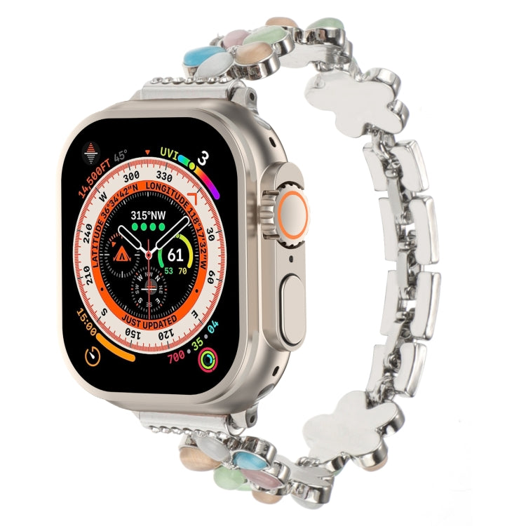 5-petaled Flower Zinc Alloy Chain Watch Band, For Apple Watch SE 2023 44mm, For Apple Watch SE 2023 40mm, For Apple Watch Ultra 2 49mm, For Apple Watch Series 9 45mm, For Apple Watch Series 9 41mm, For Apple Watch Ultra 49mm, For Apple Watch Series 8 4...