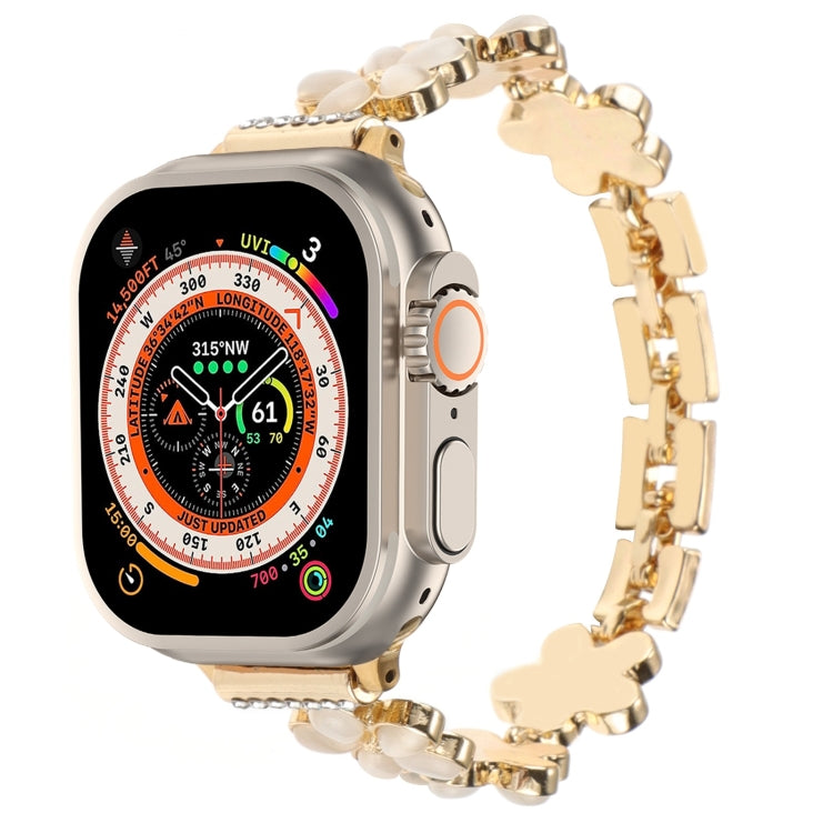 5-petaled Flower Zinc Alloy Chain Watch Band, For Apple Watch SE 2023 44mm, For Apple Watch SE 2023 40mm, For Apple Watch Ultra 2 49mm, For Apple Watch Series 9 45mm, For Apple Watch Series 9 41mm, For Apple Watch Ultra 49mm, For Apple Watch Series 8 4...