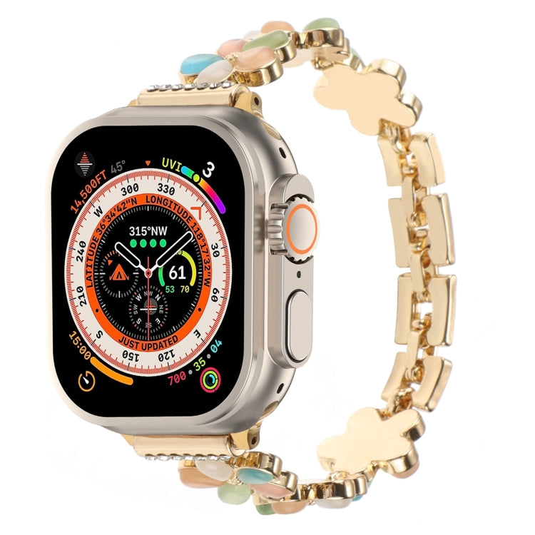 5-petaled Flower Zinc Alloy Chain Watch Band, For Apple Watch SE 2023 44mm, For Apple Watch SE 2023 40mm, For Apple Watch Ultra 2 49mm, For Apple Watch Series 9 45mm, For Apple Watch Series 9 41mm, For Apple Watch Ultra 49mm, For Apple Watch Series 8 4...