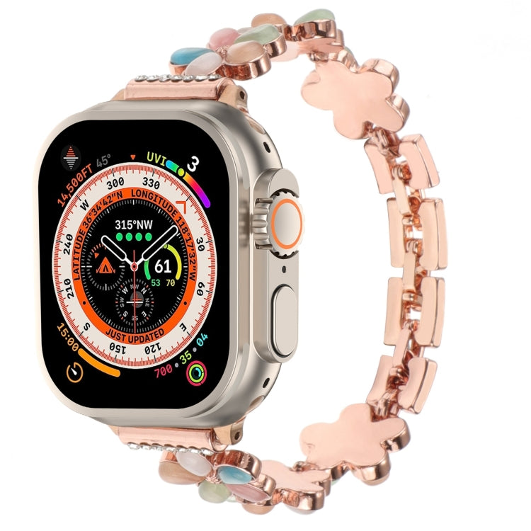 5-petaled Flower Zinc Alloy Chain Watch Band, For Apple Watch SE 2023 44mm, For Apple Watch SE 2023 40mm, For Apple Watch Ultra 2 49mm, For Apple Watch Series 9 45mm, For Apple Watch Series 9 41mm, For Apple Watch Ultra 49mm, For Apple Watch Series 8 4...