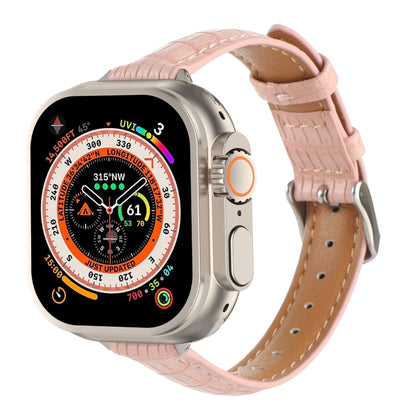 Slim Crocodile Leather Watch Band, For Apple Watch SE 2023 44mm, For Apple Watch SE 2023 40mm, For Apple Watch Ultra 2 49mm, For Apple Watch Series 9 45mm, For Apple Watch Series 9 41mm, For Apple Watch Ultra 49mm, For Apple Watch Series 8 41mm        ...
