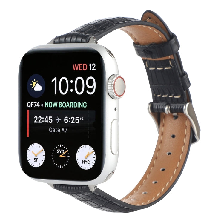 Slim Crocodile Leather Watch Band, For Apple Watch SE 2023 44mm, For Apple Watch SE 2023 40mm, For Apple Watch Ultra 2 49mm, For Apple Watch Series 9 45mm, For Apple Watch Series 9 41mm, For Apple Watch Ultra 49mm, For Apple Watch Series 8 41mm        ...