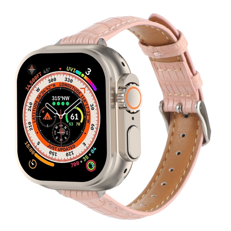 Slim Crocodile Leather Watch Band, For Apple Watch SE 2023 44mm, For Apple Watch SE 2023 40mm, For Apple Watch Ultra 2 49mm, For Apple Watch Series 9 45mm, For Apple Watch Series 9 41mm, For Apple Watch Ultra 49mm, For Apple Watch Series 8 41mm        ...